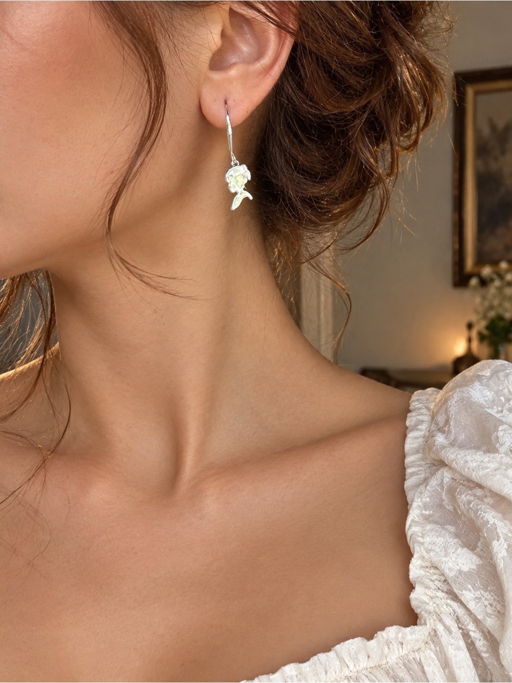 Sterling Silver White Flower Drop Earrings - Unbranded